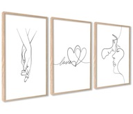 SET 3x PLAGÁT 50x70cm Tváre Ruky One Line Love Valentínska láska SET 3x PLAGÁT 50x70cm Tváre Ruky One Line Love Valentínska láska