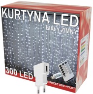 Svetelný záves 300 LED 3x3 studené biele drôty Diaľkové ovládanie + USB zástrčka