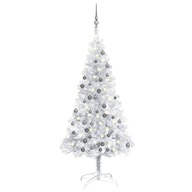 Umelý vianočný stromček s LED a čačky, strieborný, 150 cm