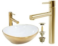 Sofia Gold White umývadlo na dosku 41 cm Rea + batéria Tess + zátka Sofia Gold White umývadlo na dosku 41 cm Rea + batéria Tess + zátka