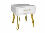 Biely nočný stolík, zlaté nohy 40x40cm GLAMOUR
