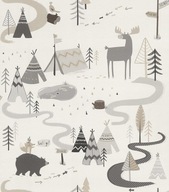 Detská tapeta 292404 Sivá lesné teepee zvieratká Detská tapeta 292404 Sivá lesné teepee zvieratká