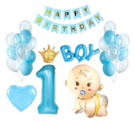 Sada narodeninových balónov pre ročného chlapčeka Blue Number Korona Boy Sada narodeninových balónov pre ročného chlapčeka Blue Number Korona Boy