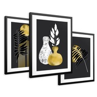 SET Zarámované obrazy plagáty zlaté listy monstera triptych 43x99 SET Zarámované obrazy plagáty zlaté listy monstera triptych 43x99