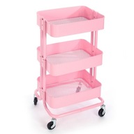 Kúpeľňový vozík, polica do kuchyne s tromi priestrannými policami - ružová