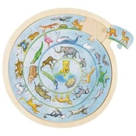 Drevené puzzle GOKI, okrúhle puzzle pre deti, zvieratká Drevené puzzle GOKI, okrúhle puzzle pre deti, zvieratká