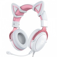 Herné slúchadlá X10 USB cat ears, ružové a biele
