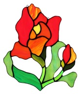 Vitrážový kvet Červený secesný kosatec na okne