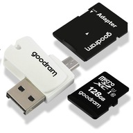 Pamäťová karta GOODRAM 128GB class 10 + čítačka + adaptér Pamäťová karta GOODRAM 128GB class 10 + čítačka + adaptér