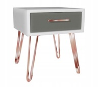 Bielo-sivý nočný stolík, ružové zlato 40x40 GLAMOUR Bielo-sivý nočný stolík, ružové zlato 40x40 GLAMOUR