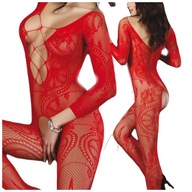 Bodystocking červená Dlhý rukáv Sexy EROTICKÁ PÁDLO S M L