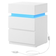 Moderný biely stolík, nočný stolík, LED osvetlenie, 25 farieb, 3 zásuvky Moderný biely stolík, nočný stolík, LED osvetlenie, 25 farieb, 3 zásuvky