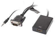 LANBERG adaptér VGA (M) + zvuk -> HDMI (Ż)