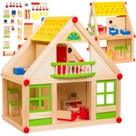 Veľký drevený domček pre bábiky dvojposchodový svojpomocne vyrobený nábytok