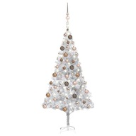 Umelý vianočný stromček s LED a čačky, strieborný, 180 cm