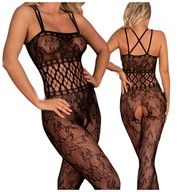 Bodystocking bez ramienok s kvetinovým vzorom