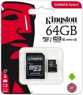 KINGSTON MICROSD CARD 64GB MICRO SDCS2 CL10 SD ADAPTÉR