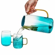 Zelený SKLENENÝ džbán 1,5L na vodu + 2 poháre