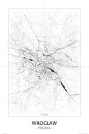 Plagát s čiernobielou mapou mesta Wrocław 61x91,5 cm Plagát s čiernobielou mapou mesta Wrocław 61x91,5 cm
