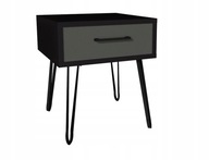 Čierny nočný stolík, sivá predná strana, 40x40cm, loftové nohy