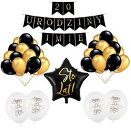 Súprava BIRTHDAY Dekorácia Banner Ľubovoľné NAME Vek Balóny zlato čierna Súprava BIRTHDAY Dekorácia Banner Ľubovoľné NAME Vek Balóny zlato čierna