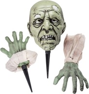 Halloweenská zombie záhradná dekorácia lebky