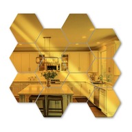 Veľké samolepiace zrkadlo Hexa 15 cm 12 ks Zlaté