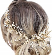Korunová čelenka na svadobnú zlatú diadémovú girlandu z kamienkov