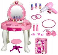 VEĽKÝ RUŽOVÝ toaletný stolík pre dievča, fén, svietiace srdce, doplnky