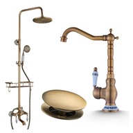 KÚPEĽŇOVÝ SET STOJACÍ RETRO UMÝVADLO, MOSADZ, SPRCHOVÁ ZÁSTRČKA KÚPEĽŇOVÝ SET STOJACÍ RETRO UMÝVADLO, MOSADZ, SPRCHOVÁ ZÁSTRČKA