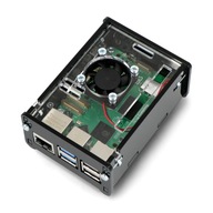 Puzdro pre Raspberry Pi 5 s ventilátorom - čierne Puzdro pre Raspberry Pi 5 s ventilátorom - čierne