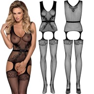 Módne bodystocking s výšivkou a sieťovinou S/M/L Módne bodystocking s výšivkou a sieťovinou S/M/L