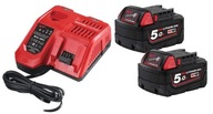 Batéria Milwaukee 2 ks M18B5 5,0AH + M12-18FC