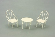 MINI ZÁHRADKA - Stôl so stoličkami, biela - výška 5,5 cm
