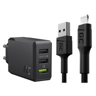 LED USB - Lightning kábel 1,2 m + Green Cell 30 W 3x USB-A nástenná nabíjačka LED USB - Lightning kábel 1,2 m + Green Cell 30 W 3x USB-A nástenná nabíjačka