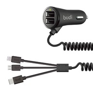 2x USB nabíjačka do auta Budi 068T3, 3,4A 3v1 USB kábel pre