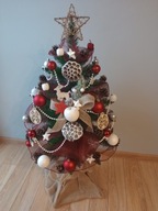 Vianočný stromček na kmeni, zdobený ozdobami, 120 cm, s LED svetielkami