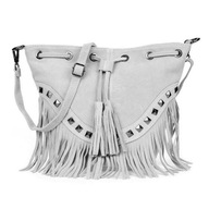 VERA PELLE semišová boho messenger taška s cvokmi a strapcami J.GRAY