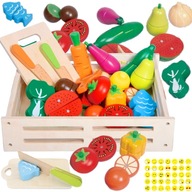 Drevené kocky Zelenina Ovocie na krájanie na magnete XXL SET + NÁLEPKY Drevené kocky Zelenina Ovocie na krájanie na magnete XXL SET + NÁLEPKY