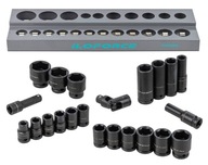 Sada rázových násad 1/2" 10-32mm 6-hranný 22 kusov kovový organizér Sada rázových násad 1/2" 10-32mm 6-hranný 22 kusov kovový organizér