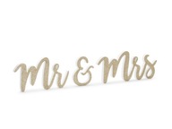 Drevený nápis Mr & Mrs, zlatý, 50x10cm