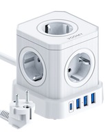 Biely napájací pásik Voomy PowerCube S6 s jedným USB-C a tromi USB-A Biely napájací pásik Voomy PowerCube S6 s jedným USB-C a tromi USB-A