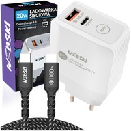 RÝCHLA VÝKONNÁ NABÍJAČKA 2XUSB + USB-C KÁBEL 1M 100W