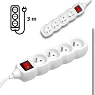 TRACER PowerCord predlžovací kábel 3m, 4 zásuvky, biely TRACER PowerCord predlžovací kábel 3m, 4 zásuvky, biely
