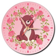 Ružové nástenné hodiny s medvedíkom, zvieratkom medvedíka