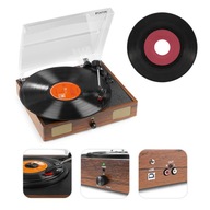 Gramofón s USB reproduktormi, hnedé drevo + vinyl