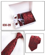 Kravata + manžetové gombíky, vreckový, červený HODVÁB Obchodný darček pre otca