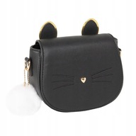 Dievčenská kabelka SMIKI Cat, čierna, zlaté uši, pásik dolu