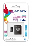 ADATA Premier UHS-I 64 GB, MicroSDXC, flash pamäť triedy 10, SD adaptér ADATA Premier UHS-I 64 GB, MicroSDXC, flash pamäť triedy 10, SD adaptér