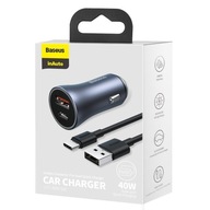 RÝCHLA NABÍJAČKA DO AUTO BASEUS USB/USB-C VÝKONNÁ 40 W + KÁBEL USB KÁBEL RÝCHLA NABÍJAČKA DO AUTO BASEUS USB/USB-C VÝKONNÁ 40 W + KÁBEL USB KÁBEL